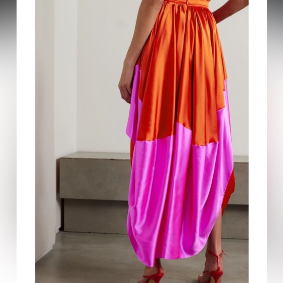Kobi Asymmetric Draped Pleated Two-Tone Silk-Satin Maxi Skirt - Picture 2 of 2